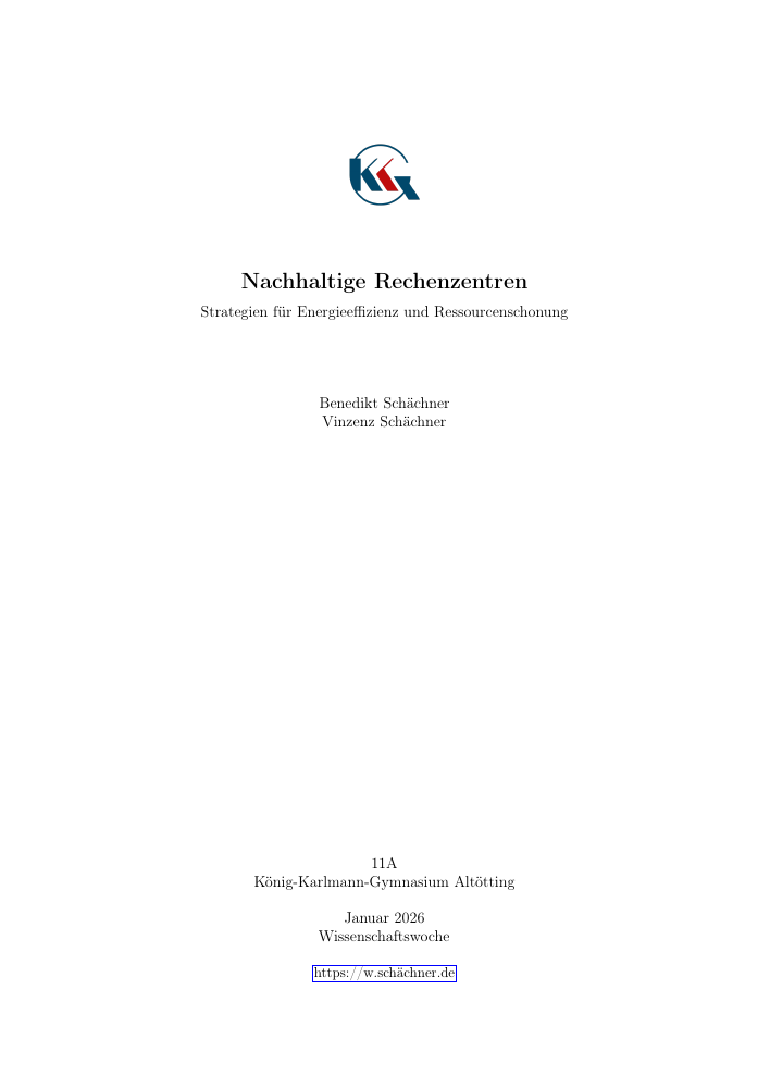 Titelblatt der gemeinsamen Arbeit Nachhaltige Rechenzentren